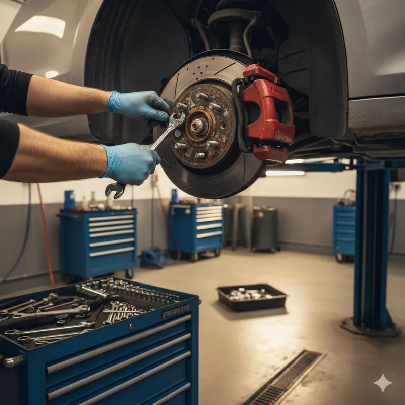 Brake system being serviced