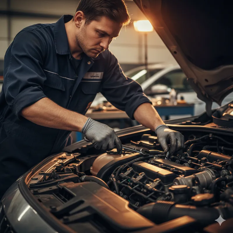 Reparação de motor em progresso