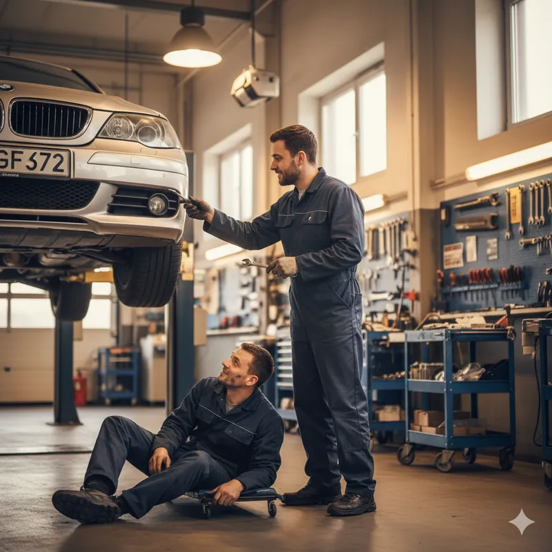 Team working on vehicle